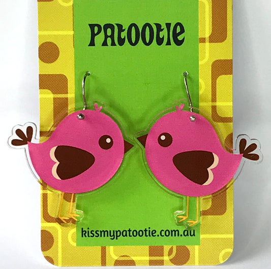 Pink bird acrylic earrings - 100% recycled acrylic