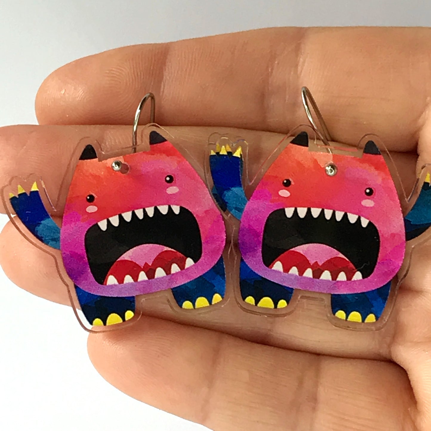 Halloween pink monster earrings - 100% recycled acrylic
