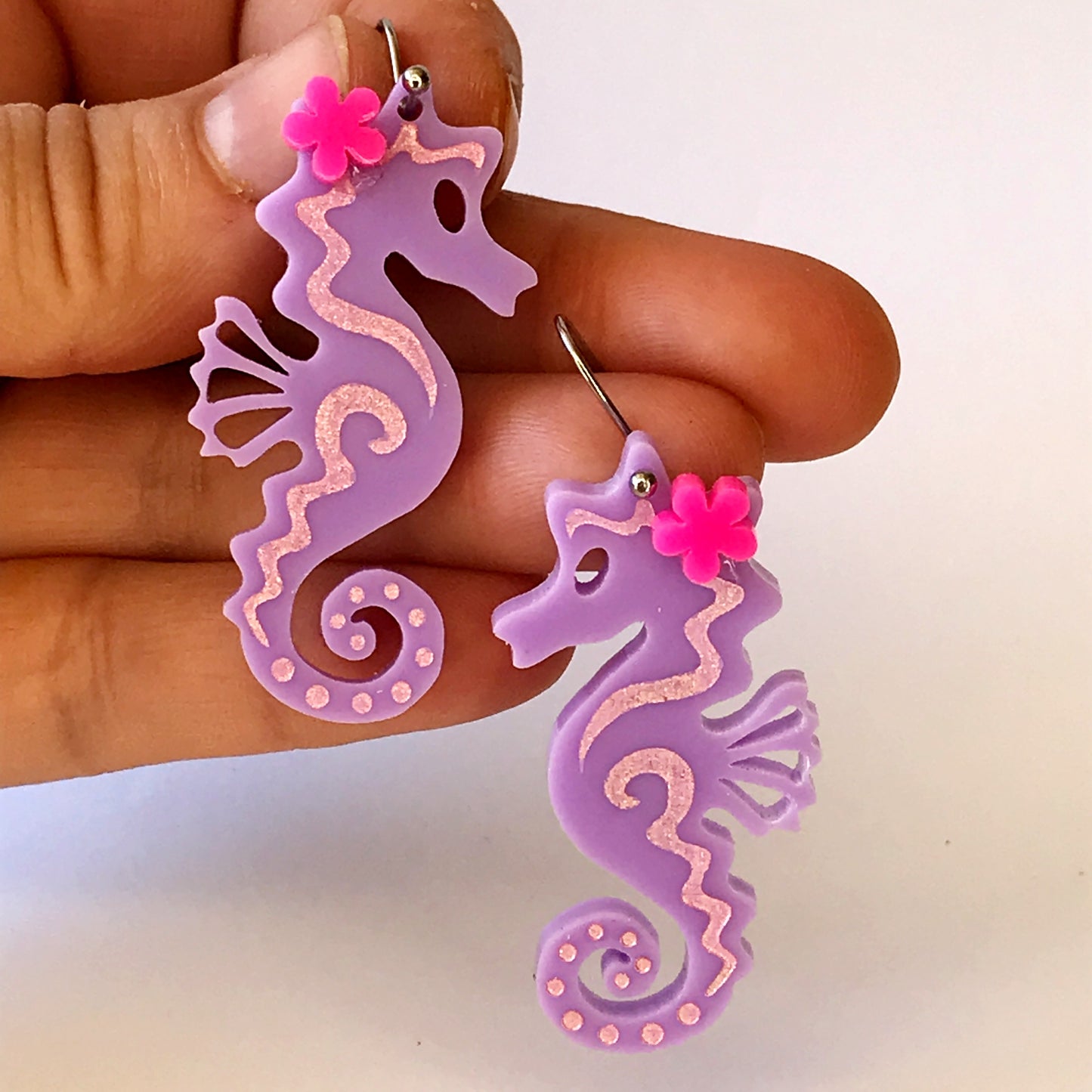 Seahorse Earrings - laser cut acrylic - purple