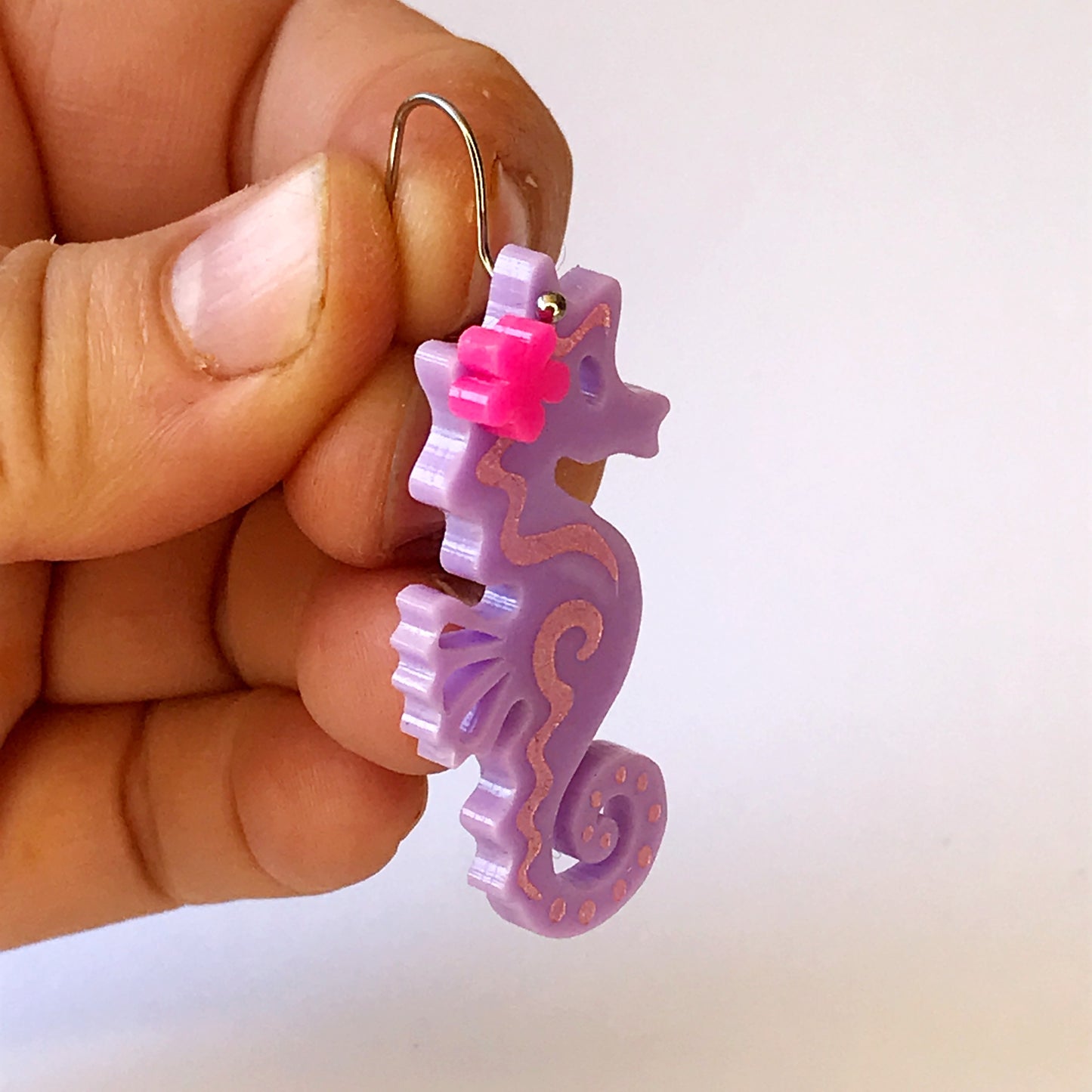 Seahorse Earrings - laser cut acrylic - purple