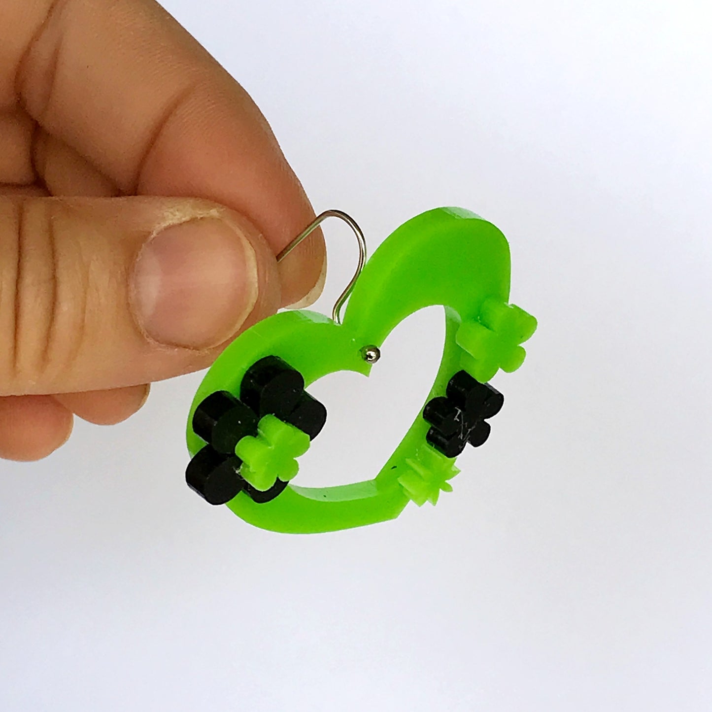 Love Heart Earrings - laser cut acrylic - green