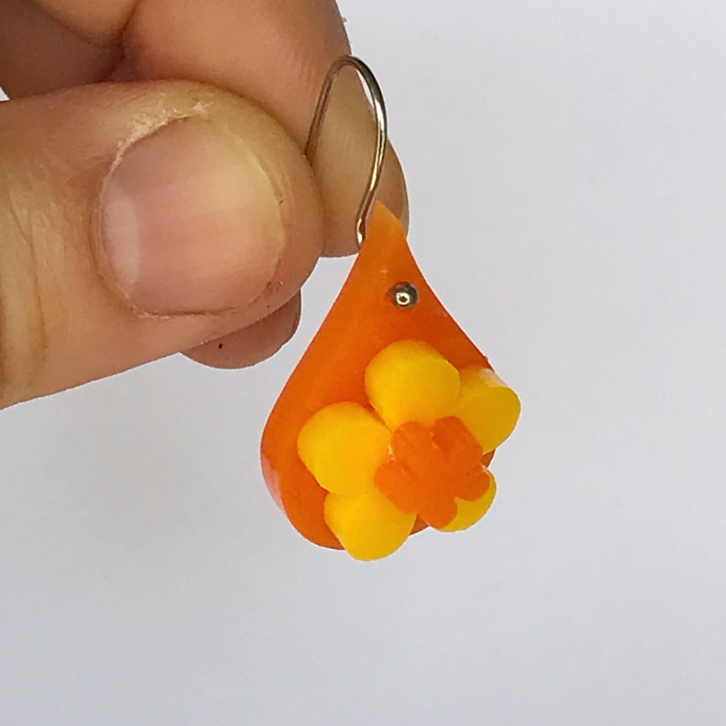 Teardrop Daisy Earrings - laser cut acrylic - orange