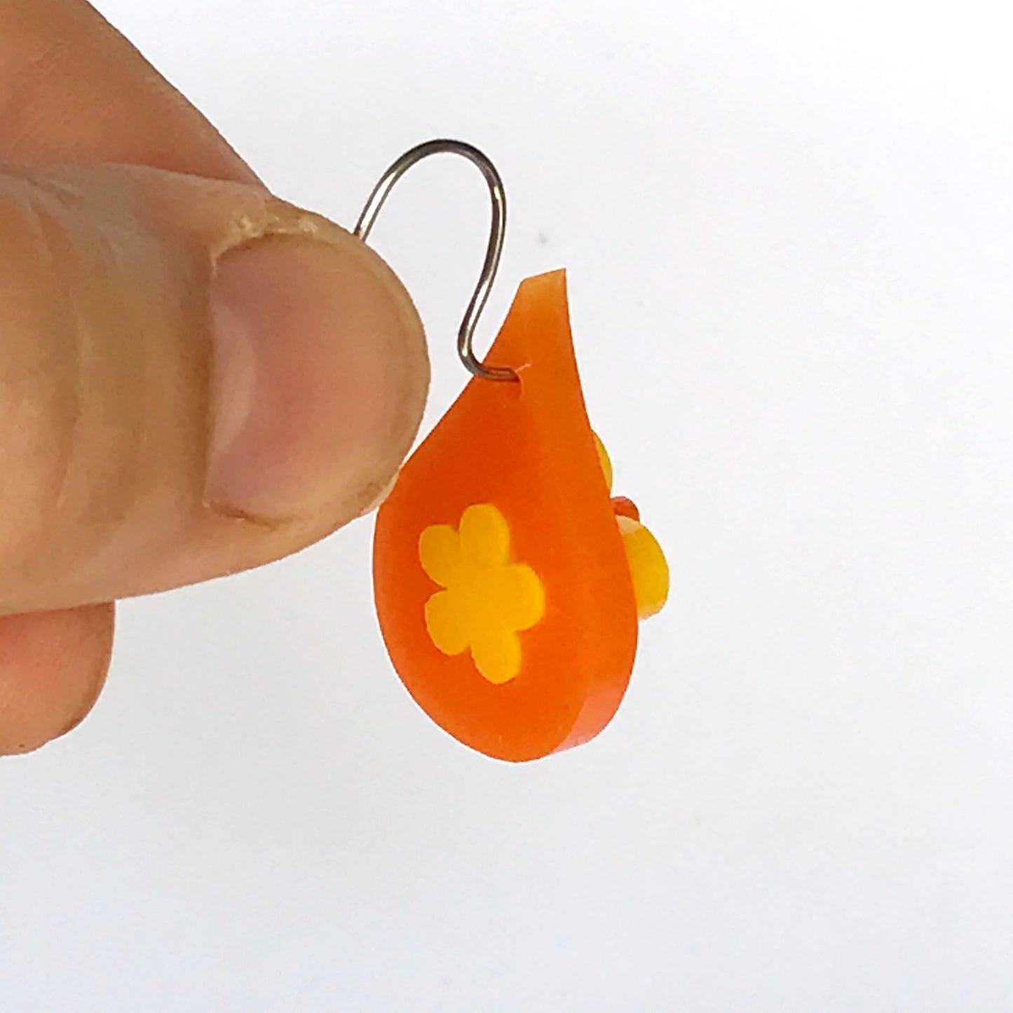 Teardrop Daisy Earrings - laser cut acrylic - orange
