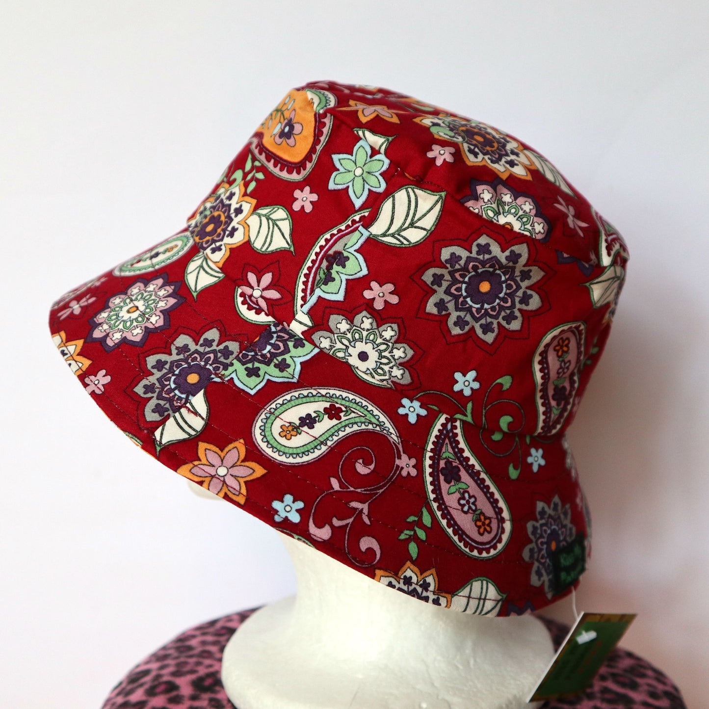 Reversible Bucket Hat - sizes 3 mths - 6 yrs - red paisley
