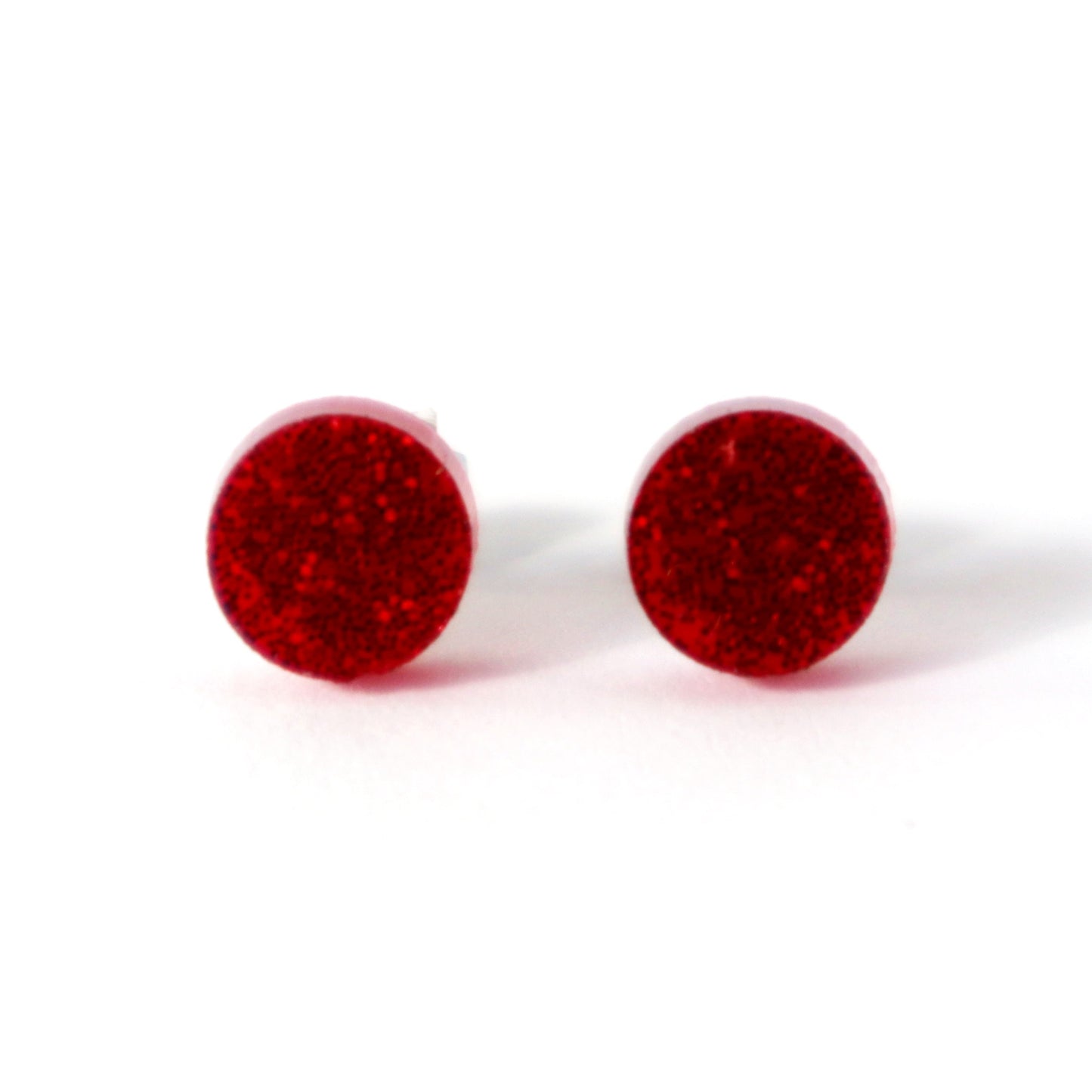 Red Glitter Earrings / Studs - acrylic circles