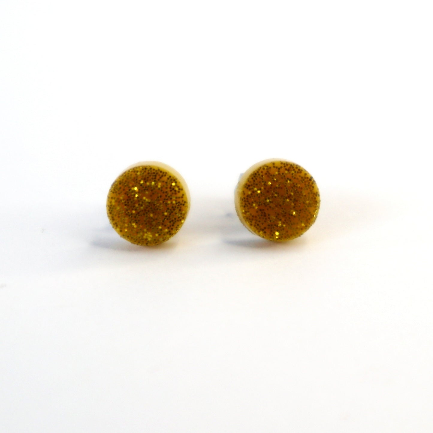 Gold / Yellow Glitter Earrings / Studs - acrylic circles