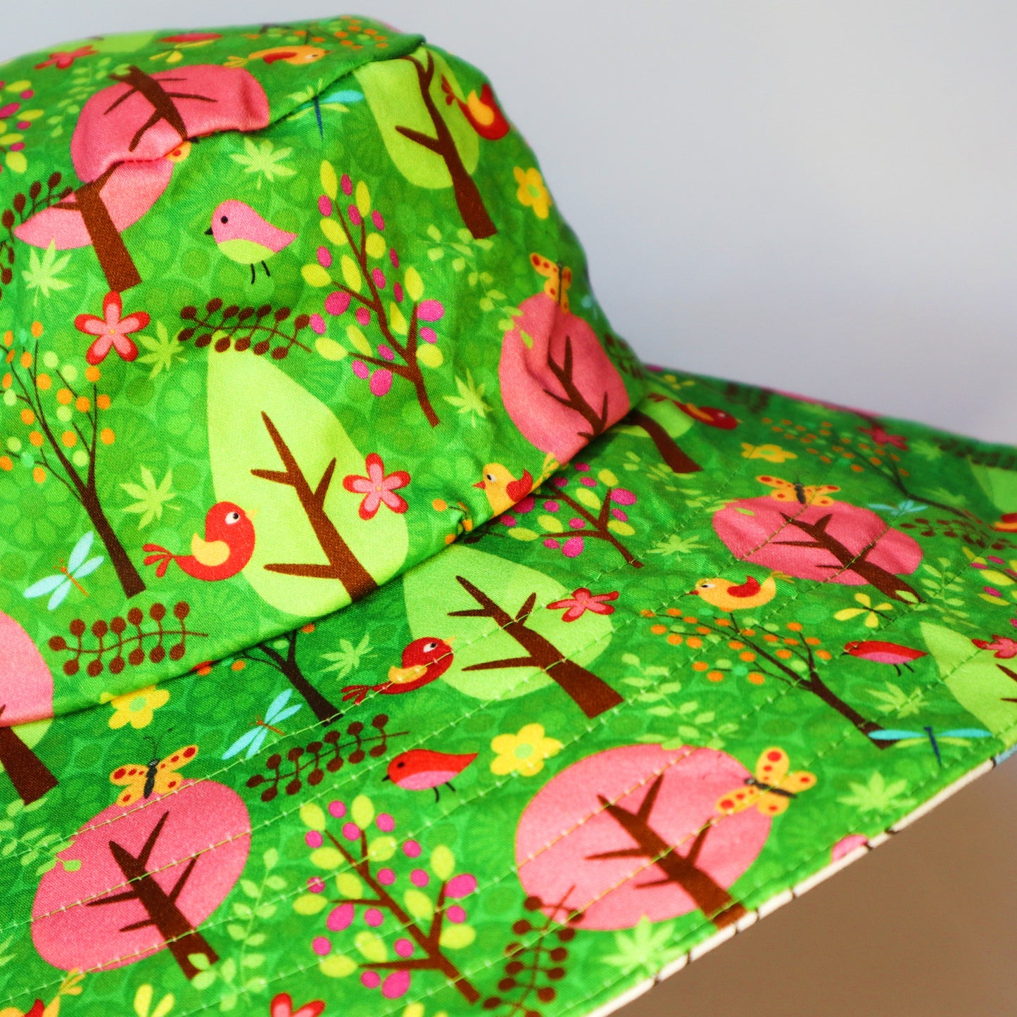 Wide Brim Reversible Sun Hat, Ladies / Girls sizes avail - green woodland trees