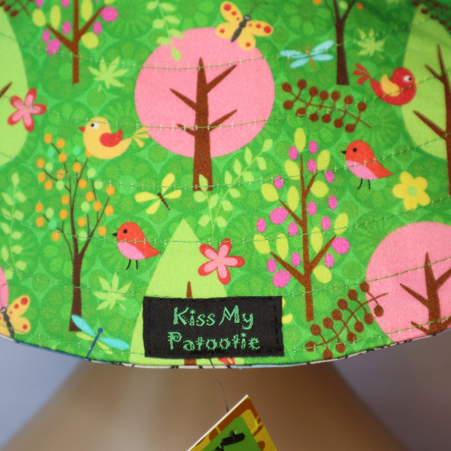 Wide Brim Reversible Sun Hat - green woodland trees, bees