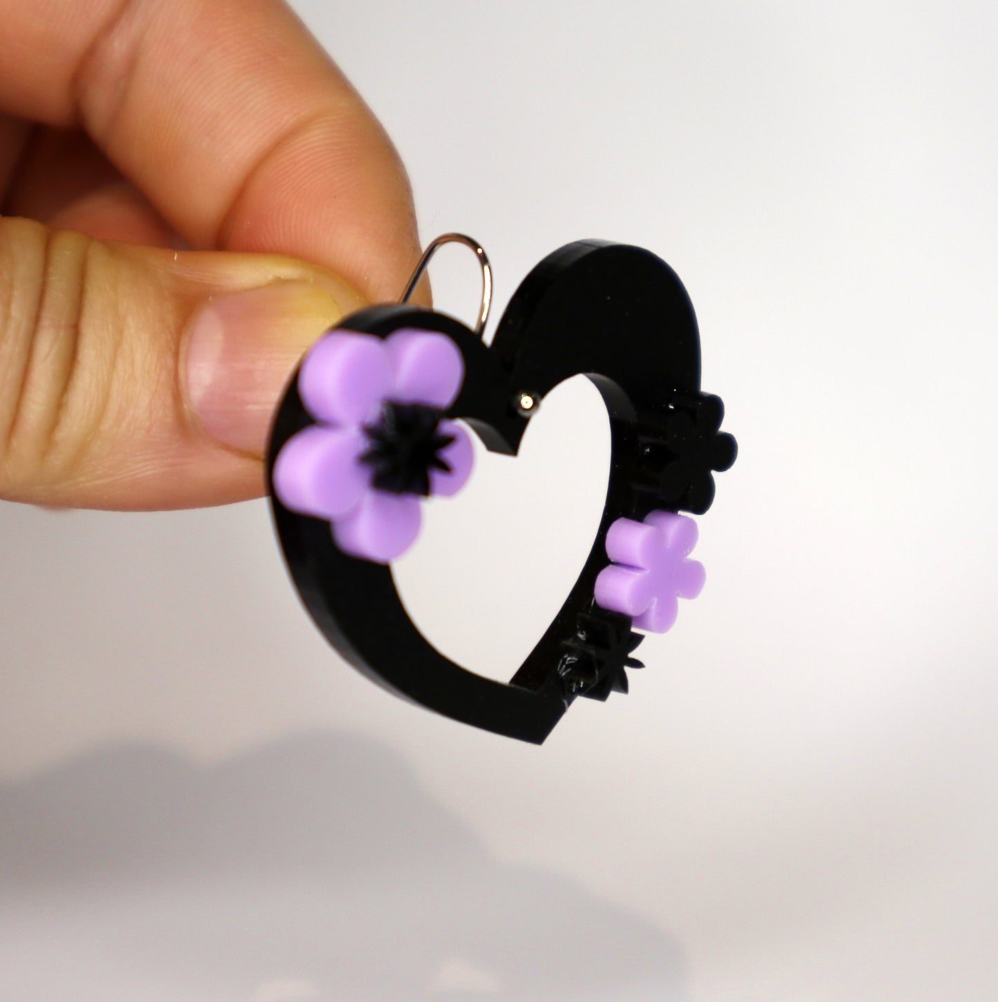 Love Heart Earrings - laser cut acrylic - black
