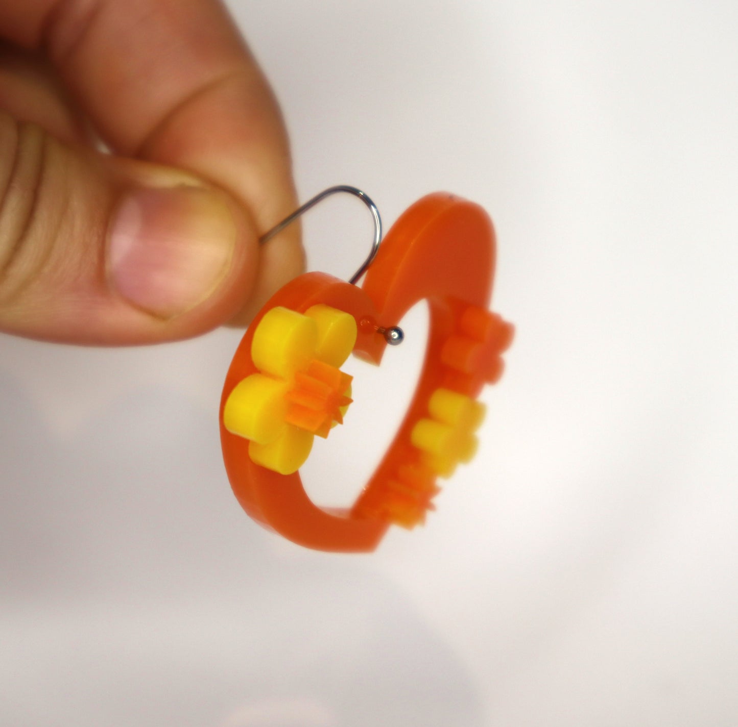 Love Heart Earrings - laser cut acrylic - orange