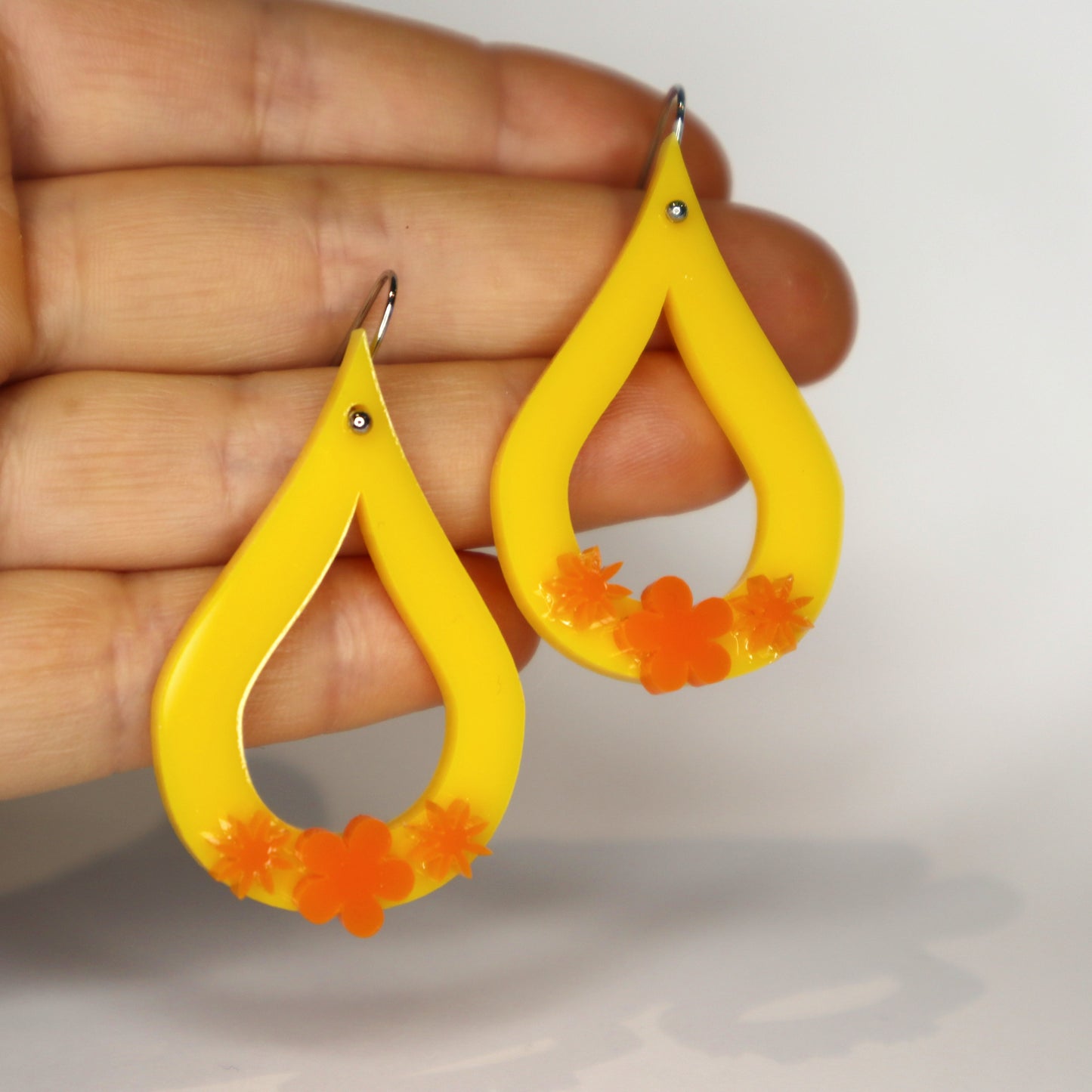 Teardrop Earrings - laser cut acrylic - yellow