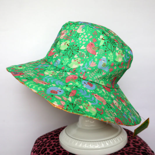 Reversible Sun Hat - Ladies & Girls sizes - woodland birds