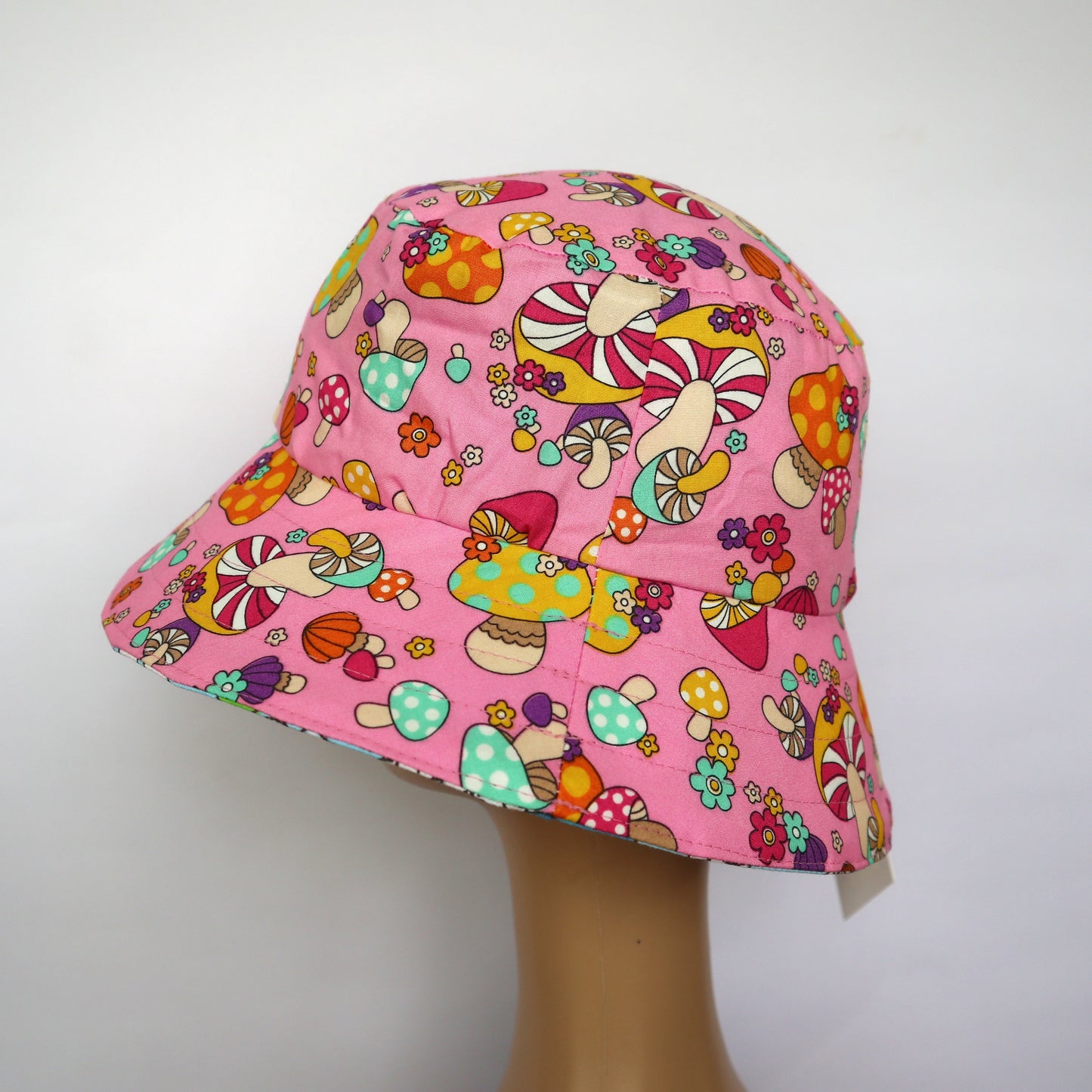 Baby / Kids Reversible Bucket Hat - pink mushrooms