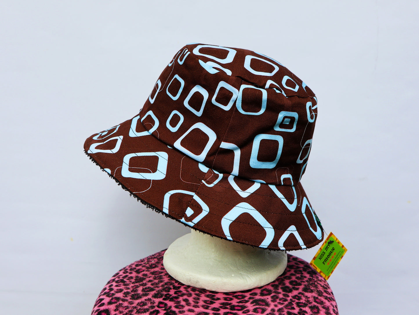 Teen / Mens Reversible Bucket Hat - retro geometric, terry towelling