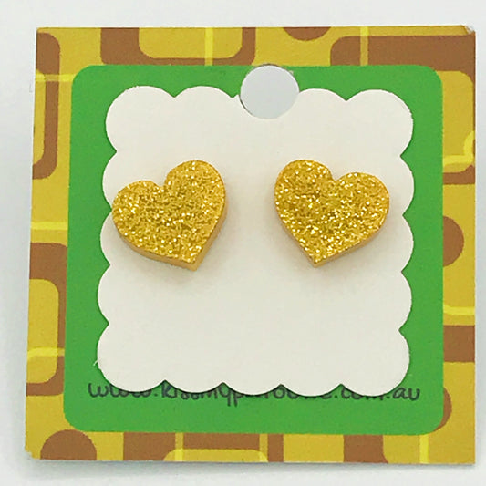 Hearts - Laser Cut Earrings / Studs -gold glitter acrylic