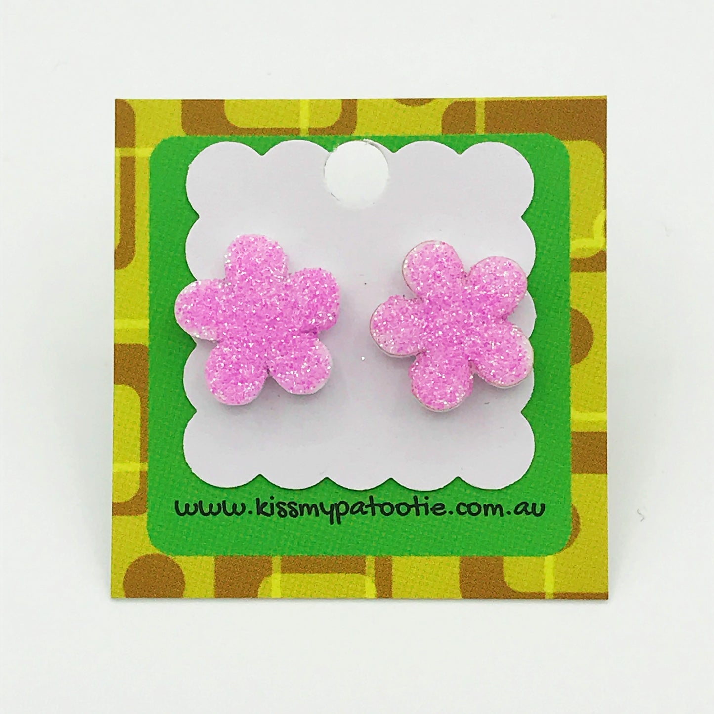 Glitter flower laser cut acrylic earrings - pink