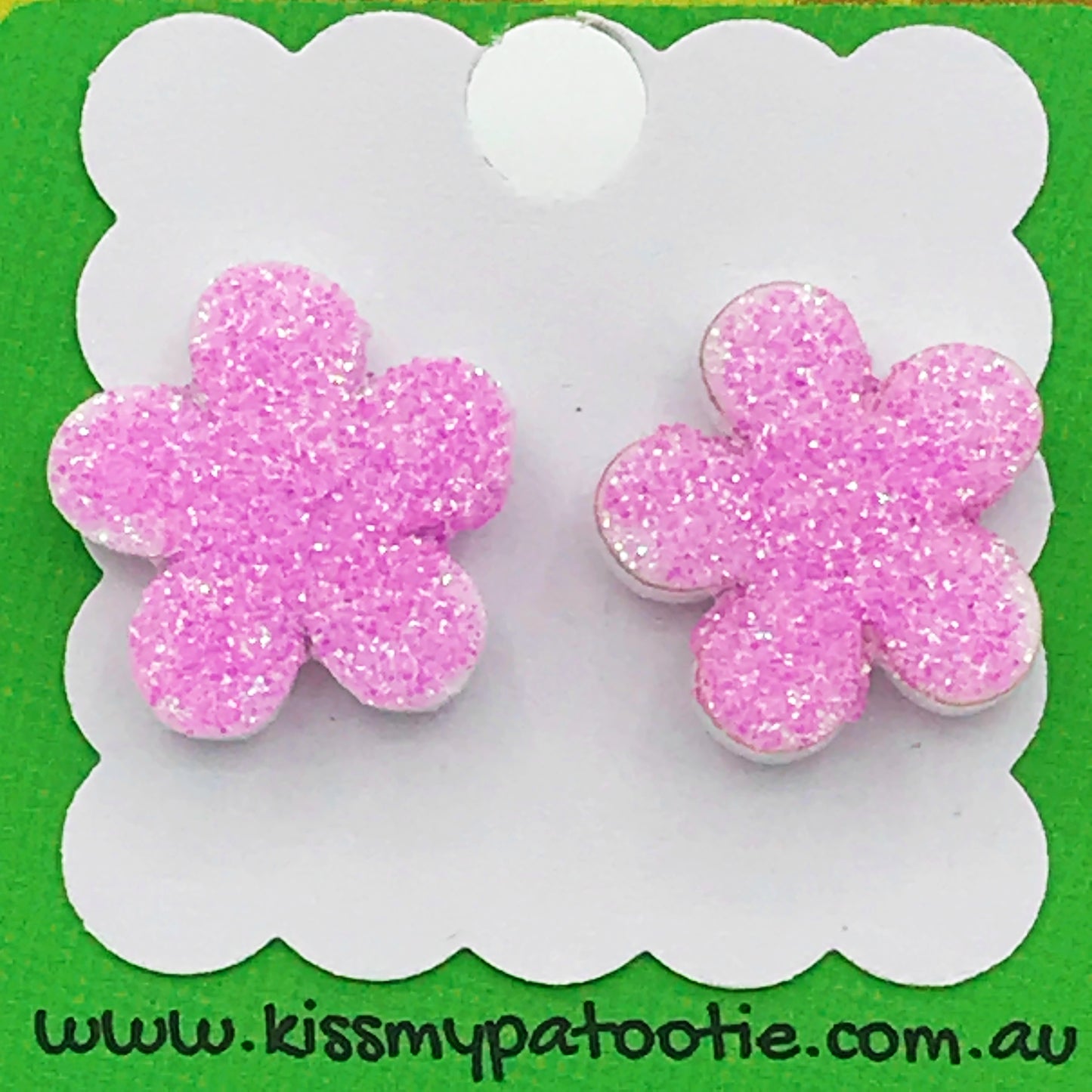 Glitter flower laser cut acrylic earrings - pink