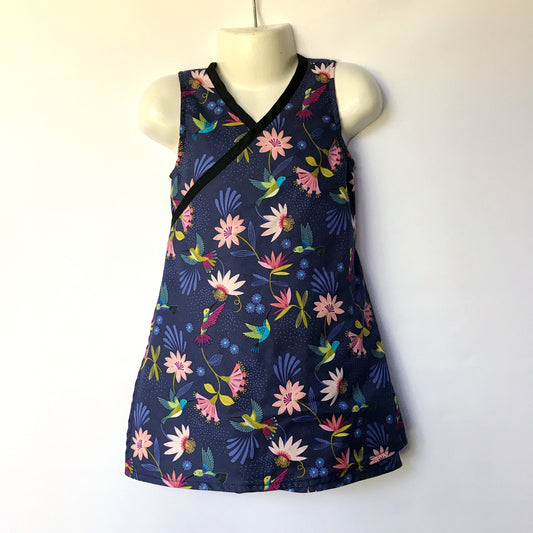 Girls Reversible wrap dress - sizes 0 to 8 - hummingbird