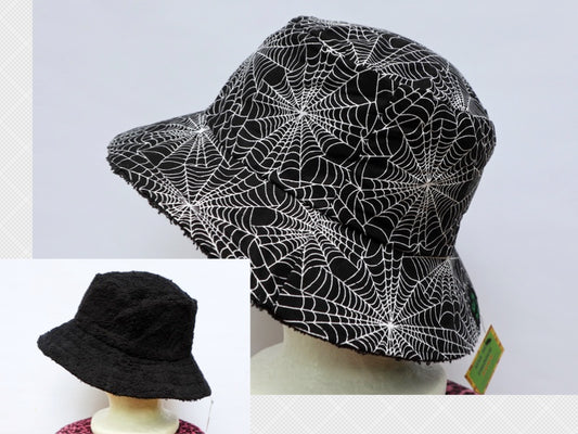 Teen / Mens Reversible Bucket Hat - spider web, terry towelling