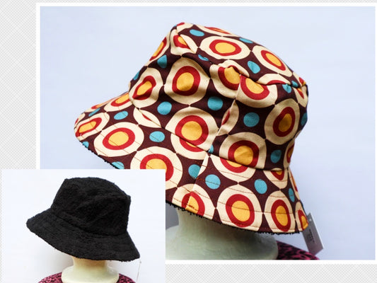 Teen / Mens Reversible Bucket Hat - retro geometric, terry towelling