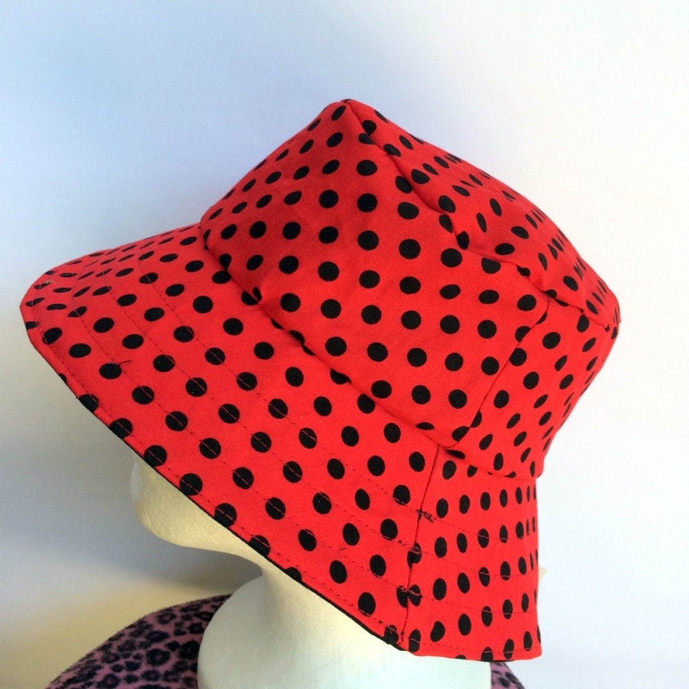 Reversible Bucket Hat - Red Polka Dot - girls sizes 3 mths - 6 yrs