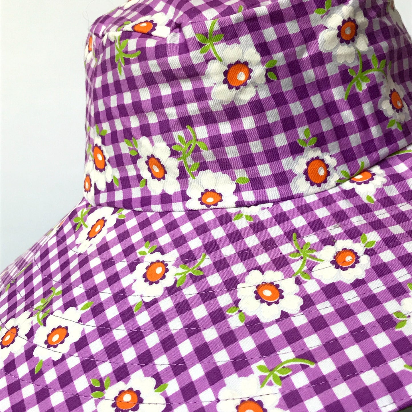 Wide Brim Reversible Sun Hat, Ladies / Girls sizes avail - vintage purple floral