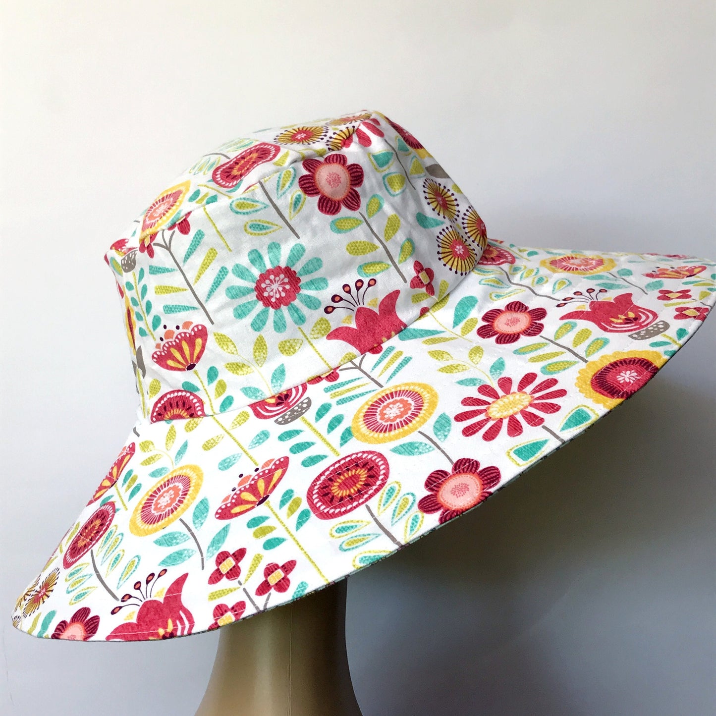 Wide Brim Reversible Sun Hat, Ladies / Girls sizes avail - white floral