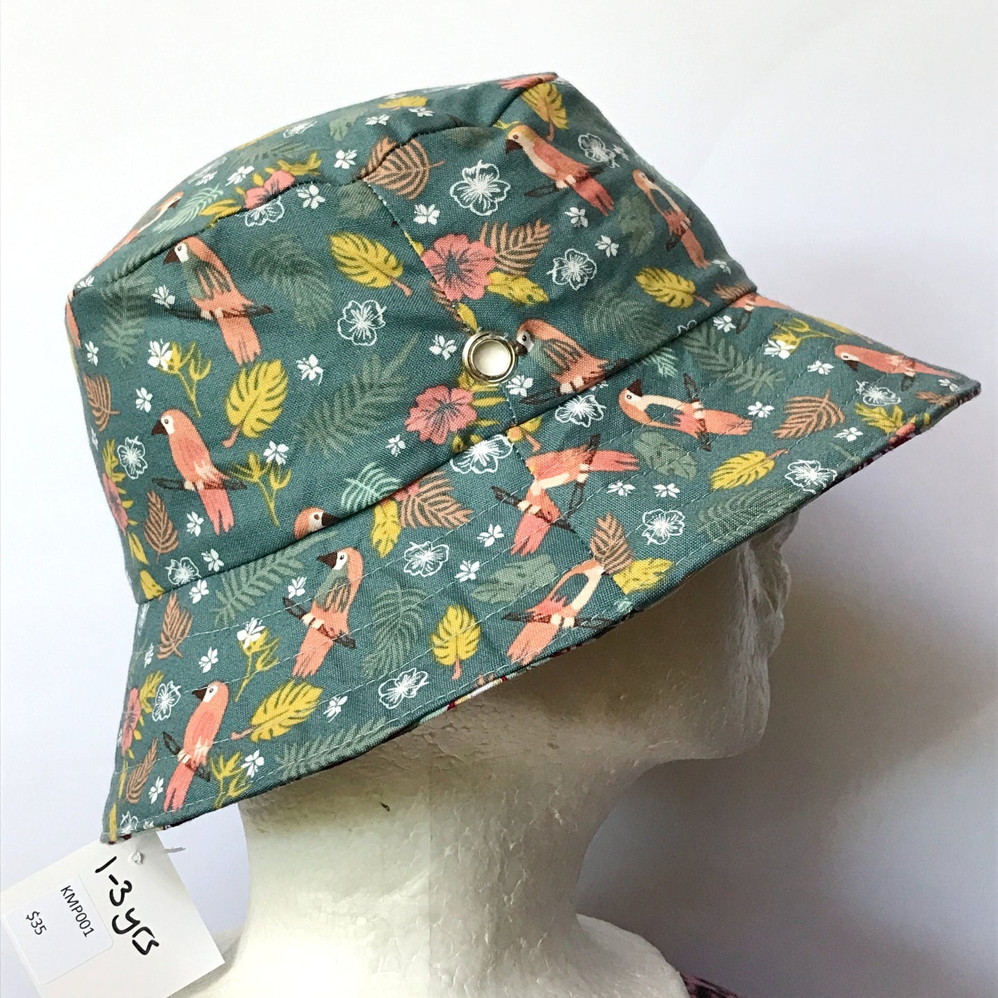 Green Butterfly Reversible Bucket Hat - girls sizes 3 mths - 6 yrs
