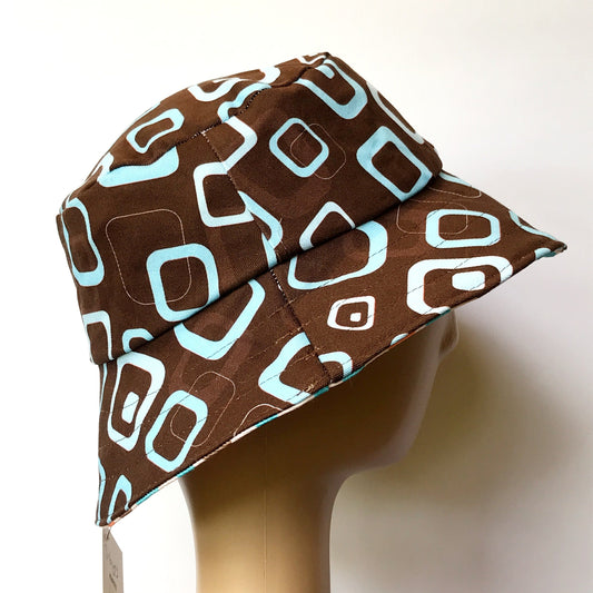Reversible Bucket Hat - sizes 3 mths - 6 yrs - brown geometric print