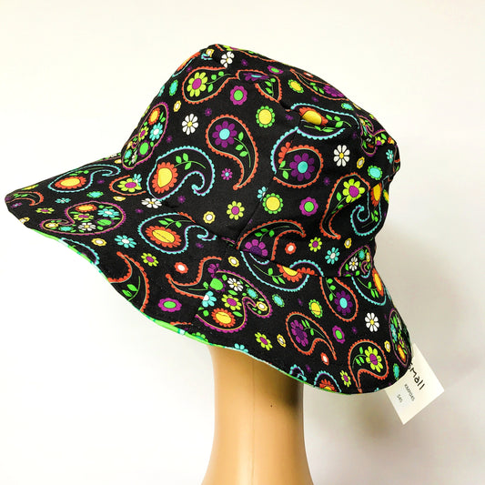 Reversible Sun Hat - Ladies & Girls sizes - black paisley