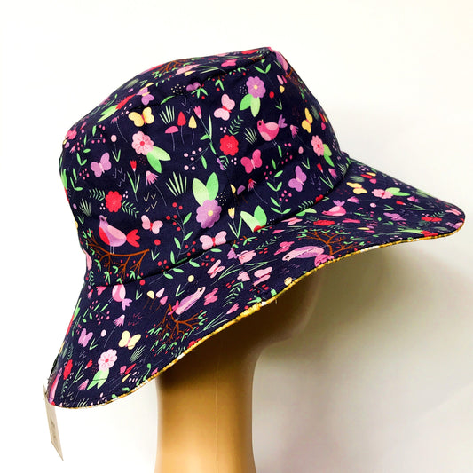 Reversible Sun Hat - Ladies & Girls sizes - purple birds