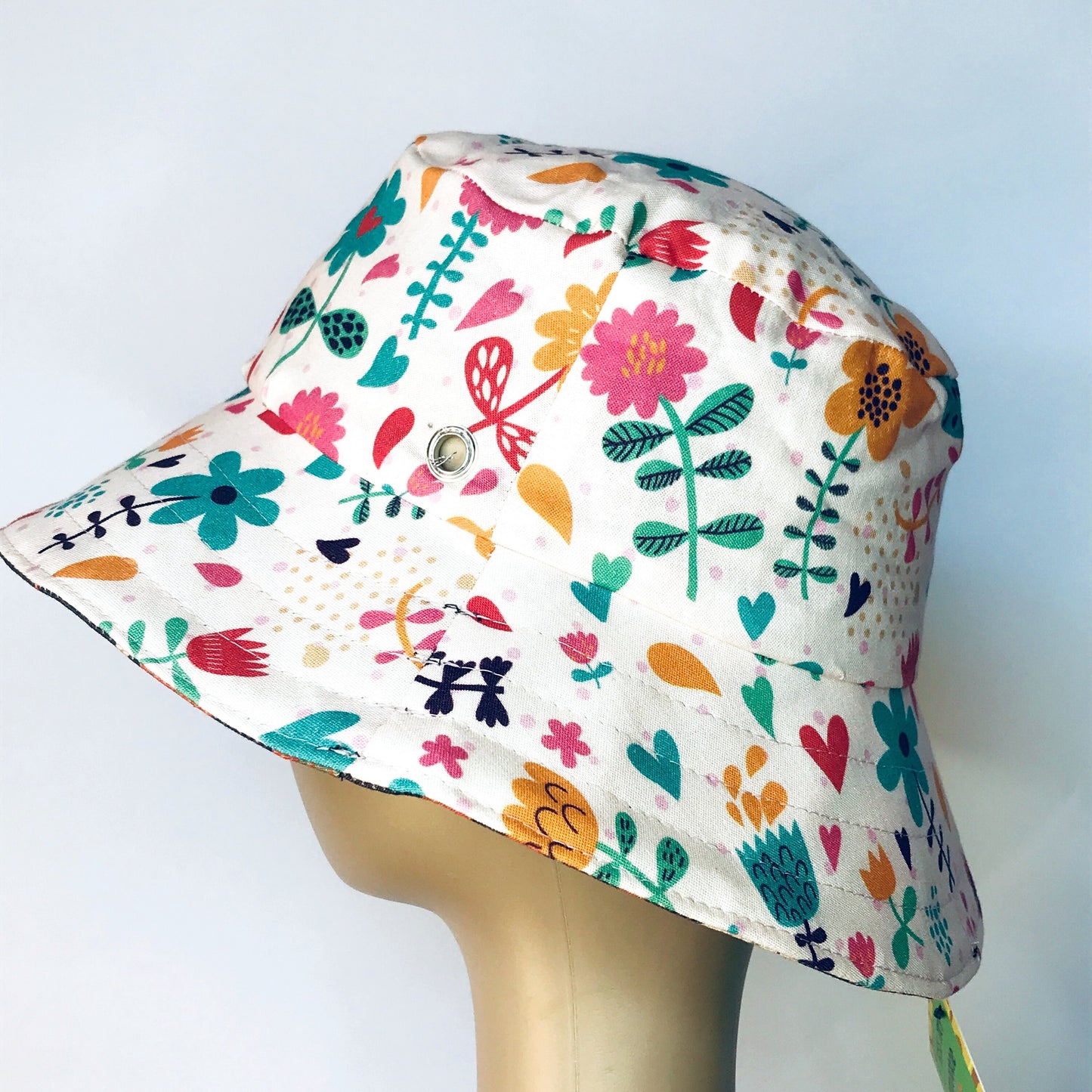Floral Reversible Hat - girls sizes 3 mths - 6 yrs