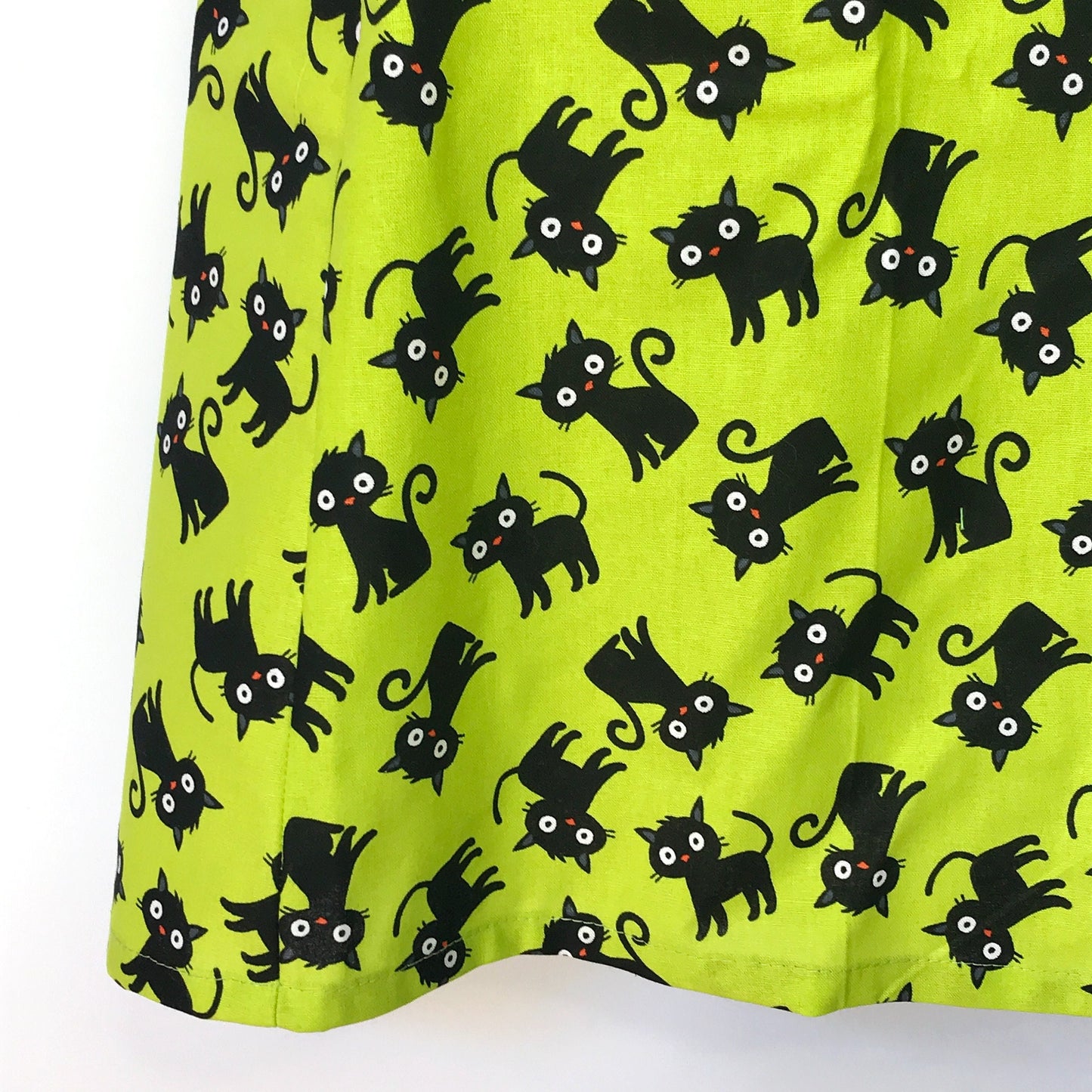 Ladies A Line Skirt - Lime green cats - sizes 8 - 18