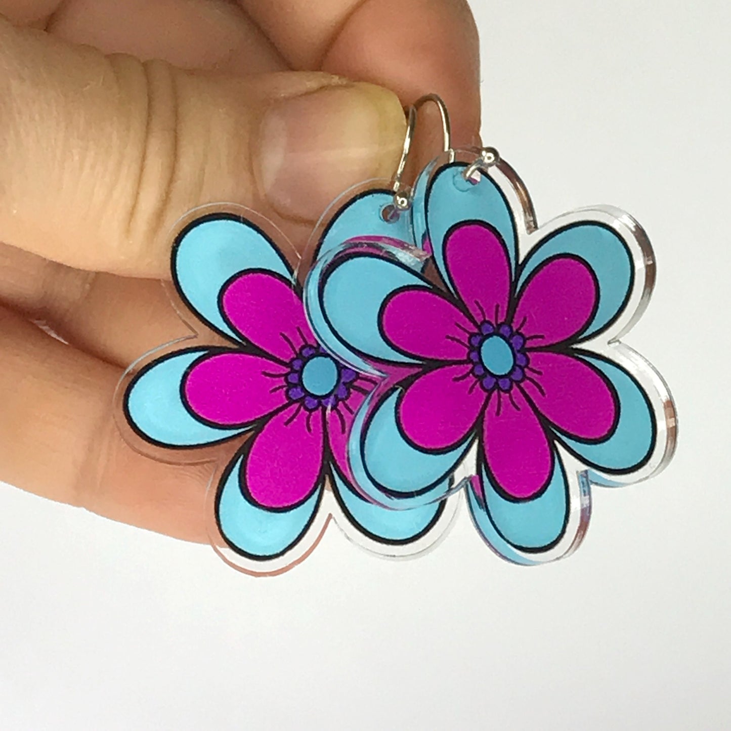 retro flower earrings - 100% recycled acrylic - purple daisy