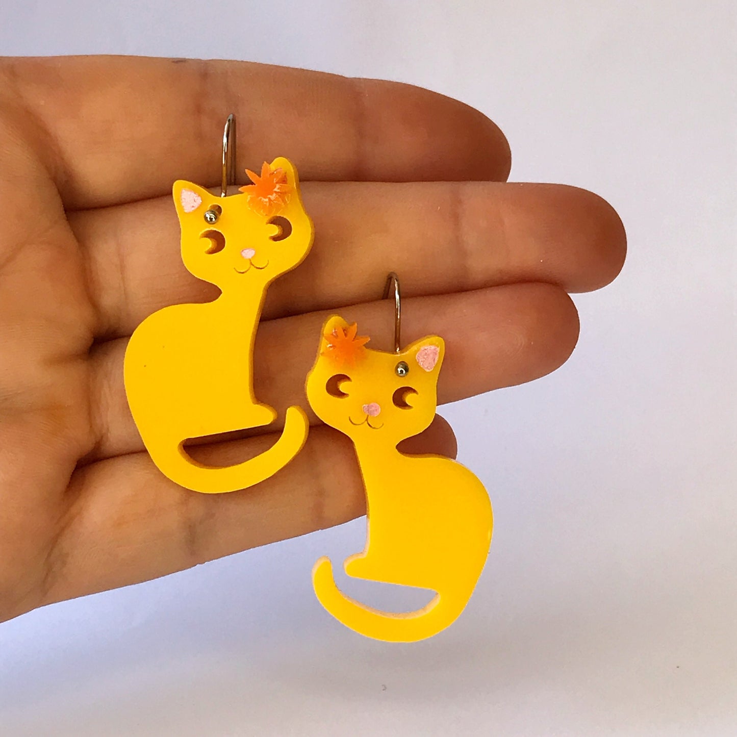 Kitty Cat Earrings - laser cut acrylic - yellow