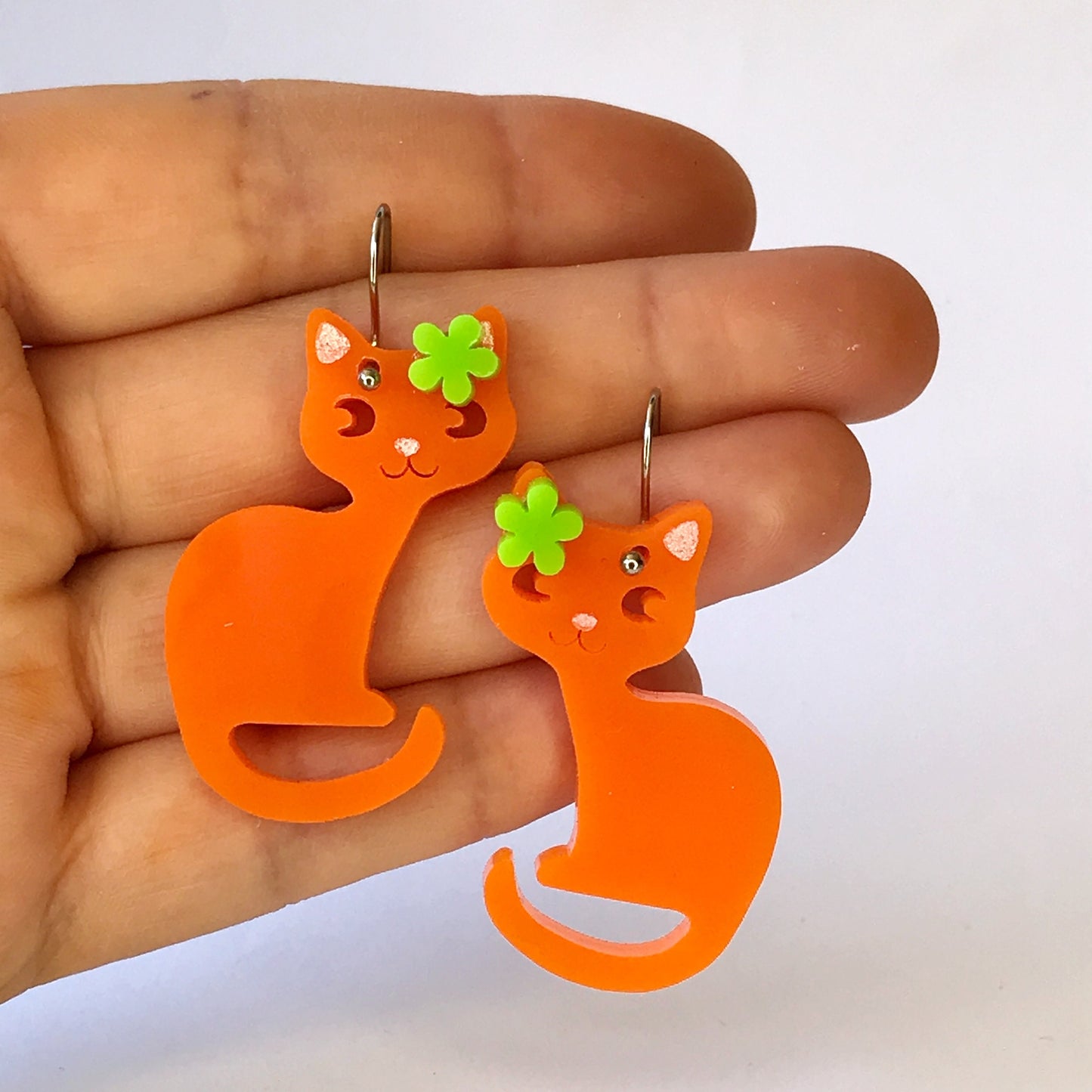 Kitty Cat Earrings - laser cut acrylic - orange