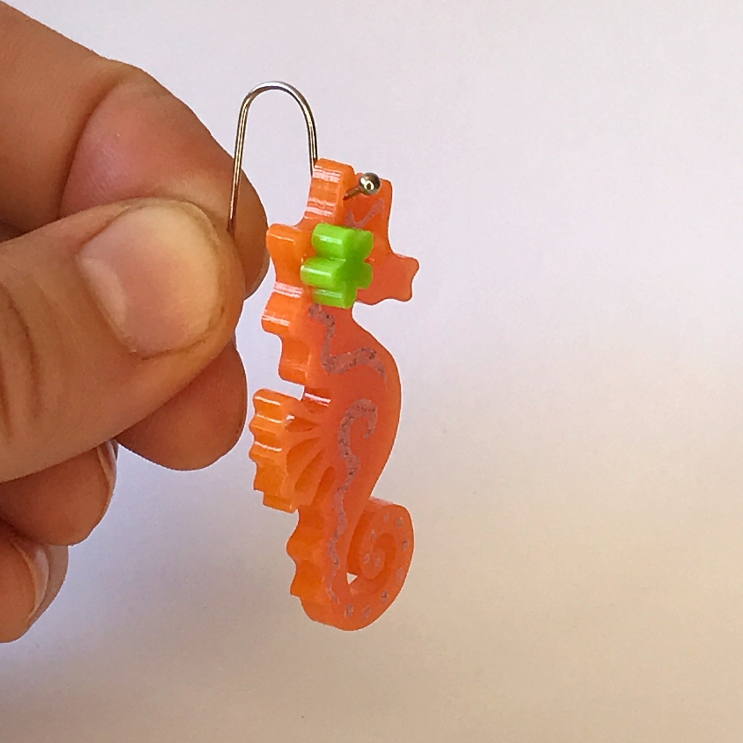 Seahorse Earrings - laser cut acrylic - orange