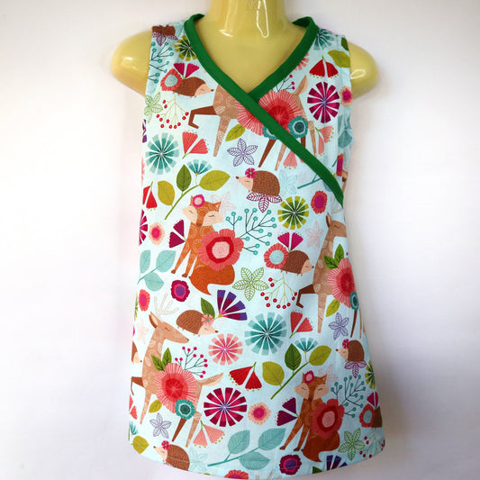 Girls wrap dress - sizes 0 - 8, woodland animals