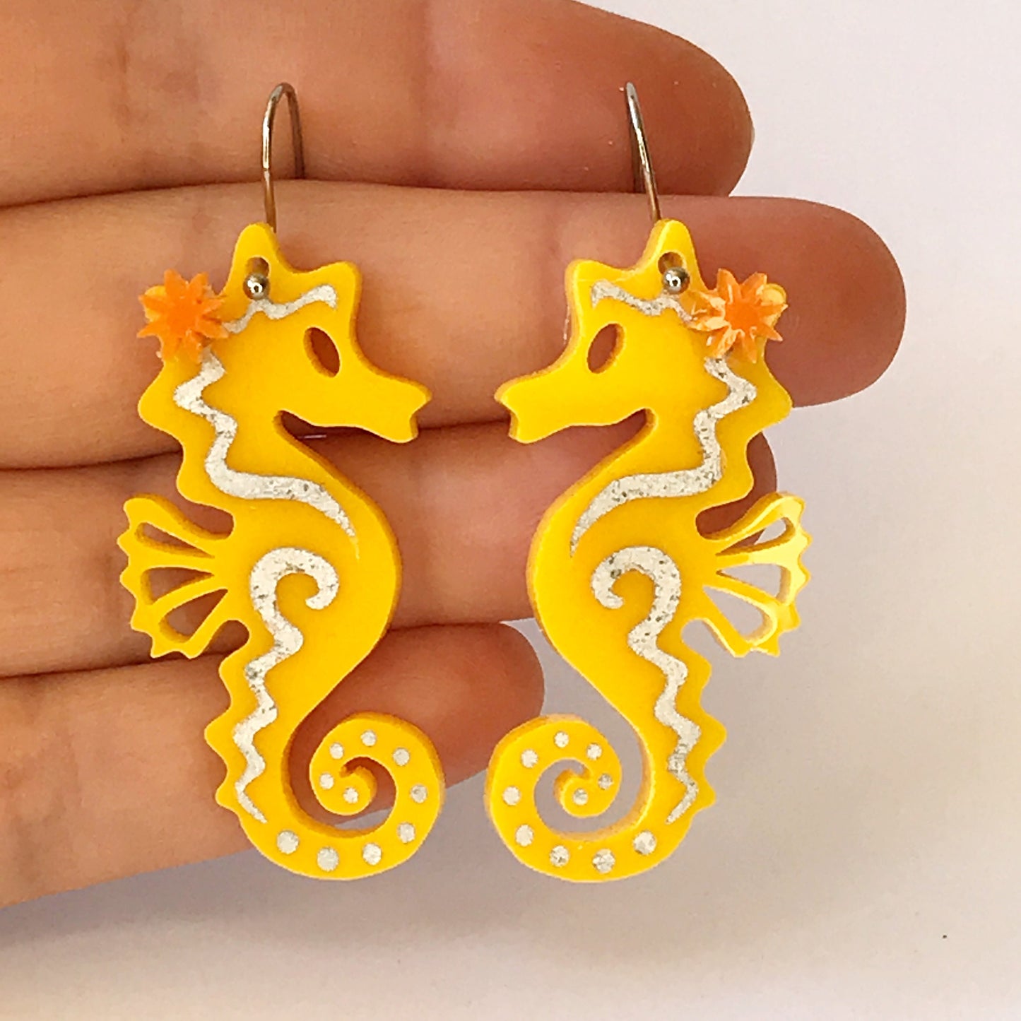 Seahorse Earrings - laser cut acrylic - yellow