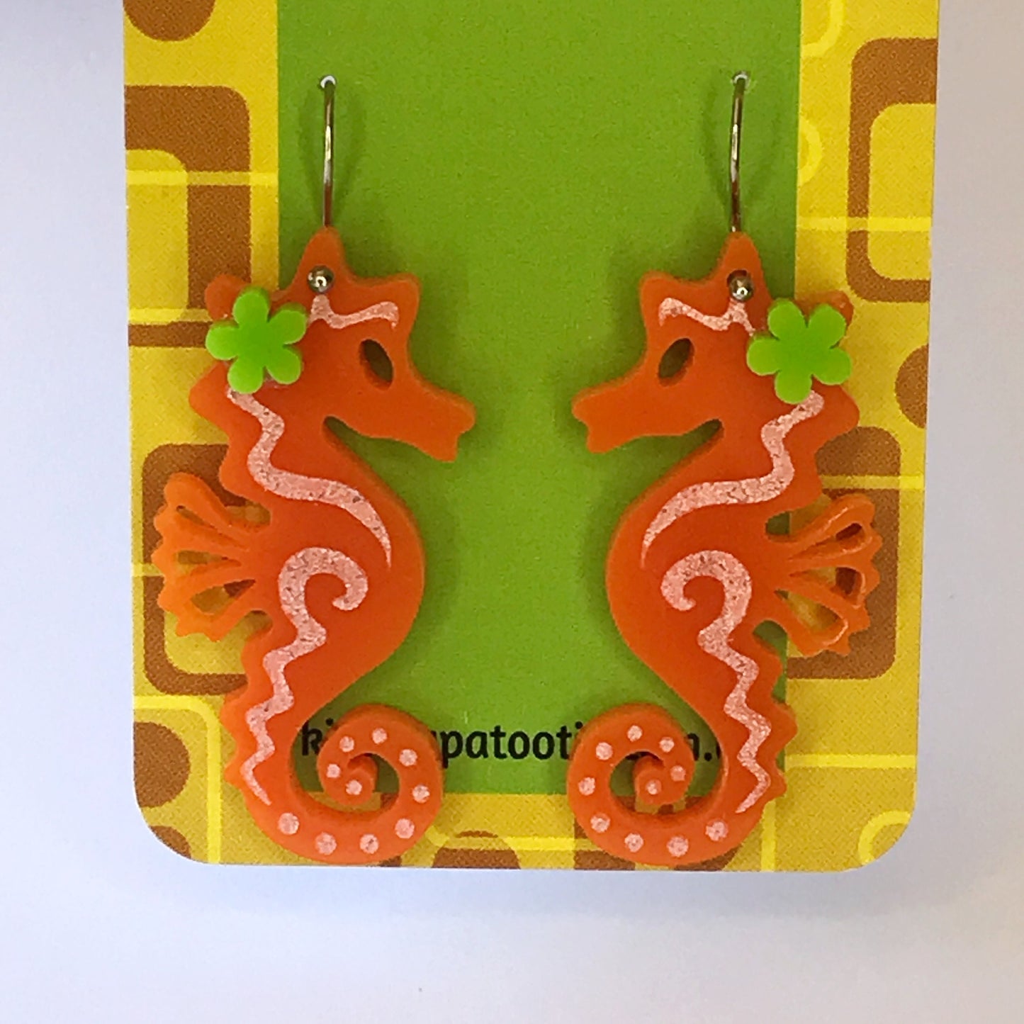 Seahorse Earrings - laser cut acrylic - orange