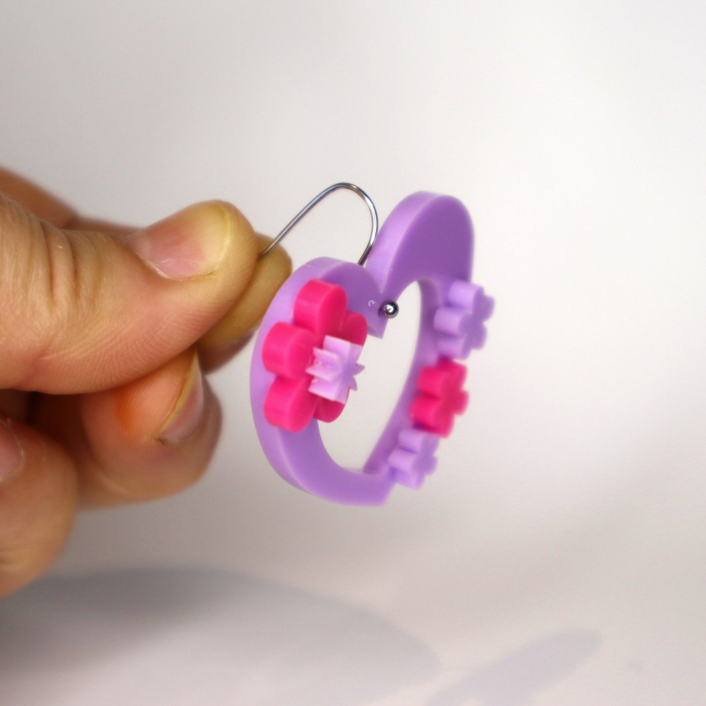Love Heart Earrings - laser cut acrylic - purple