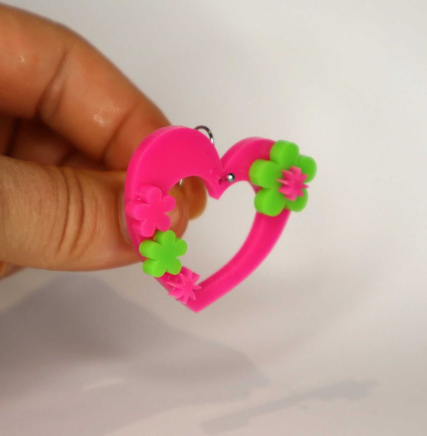 Love Heart Earrings - laser cut acrylic - pink