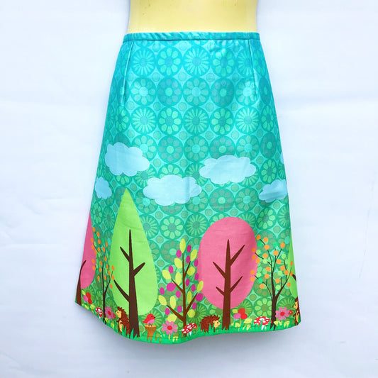 Ladies A-line Skirt - blue woodland animals - sizes 8 -24 avail