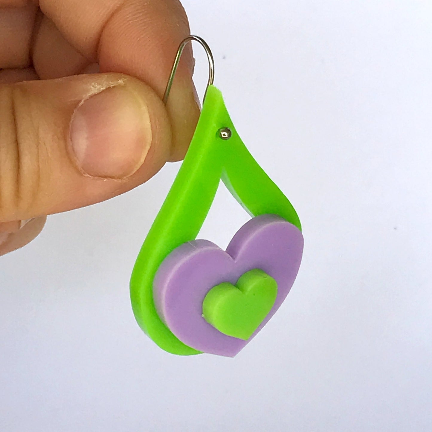 Teardrop Earrings - laser cut acrylic - love heart, green